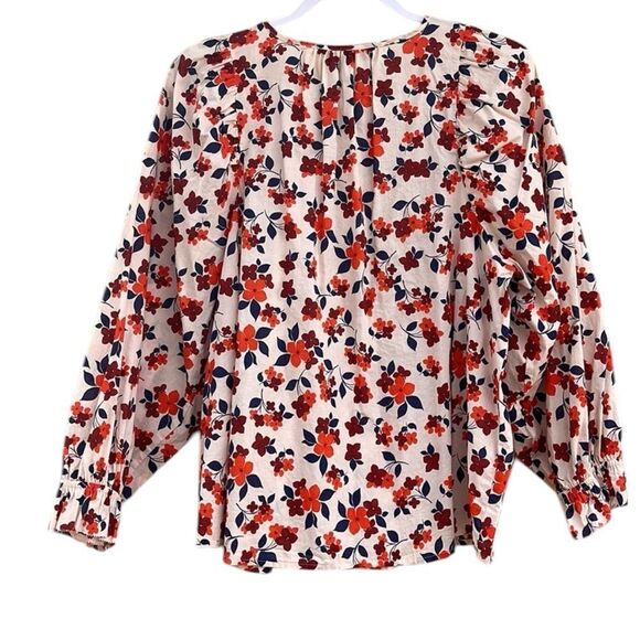 Elizabeth and James, blue and orange floral top with tucks size large - Picture 3 of 8